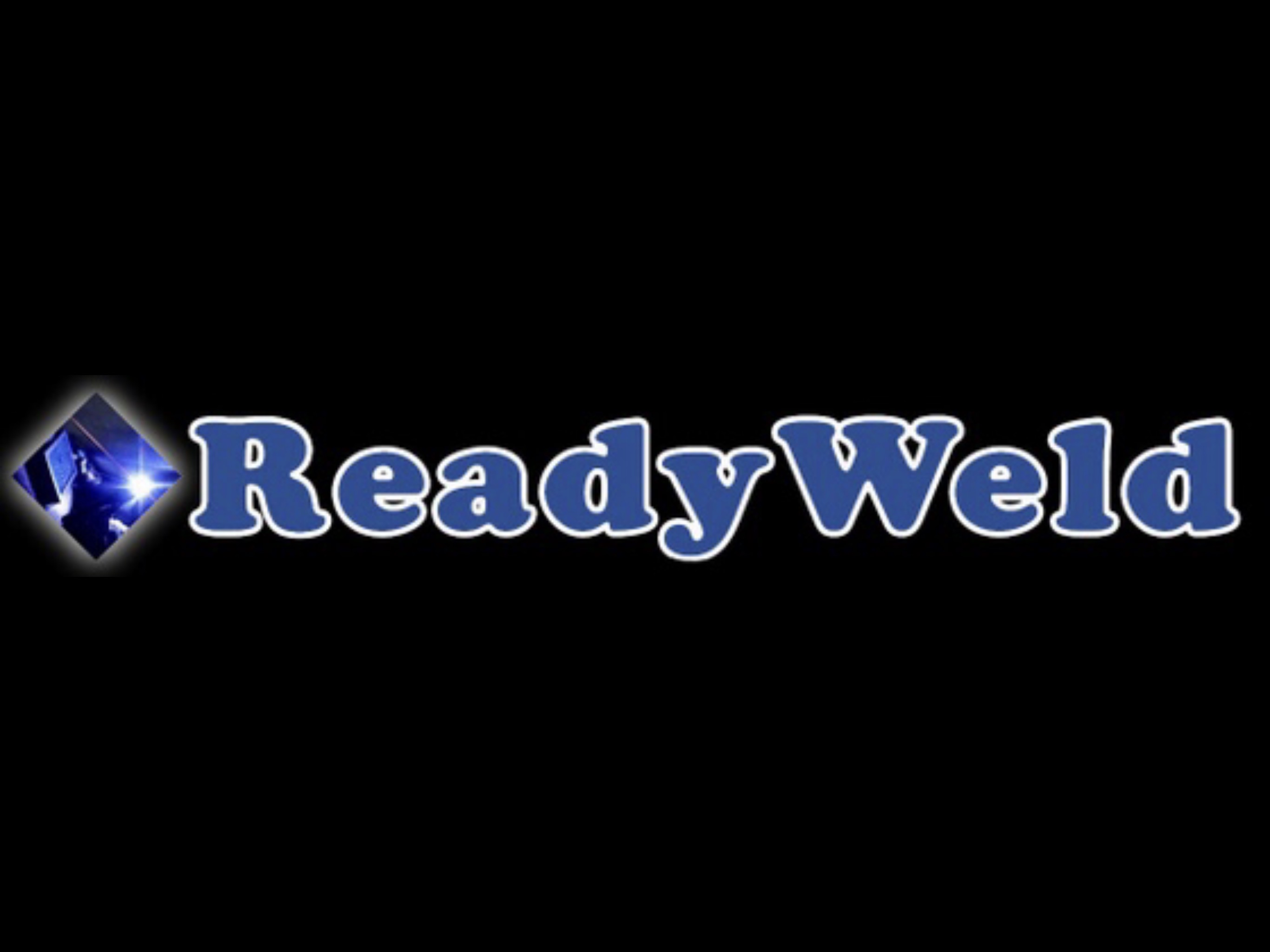 ReadyWeld logo with blue metallic letters and welding spark graphic